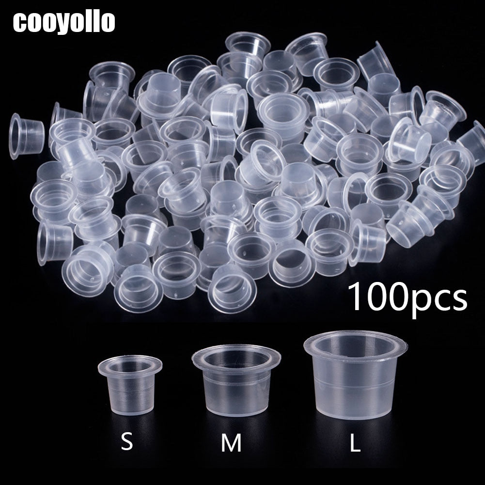 100pc S/M/L Plastic Disposable Microblading Tattoo Ink Cups Permanent Makeup Pigment Clear Holder Container Cap Tattoo Accessory