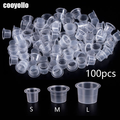 100pc S/M/L Plastic Disposable Microblading Tattoo Ink Cups Permanent Makeup Pigment Clear Holder Container Cap Tattoo Accessory