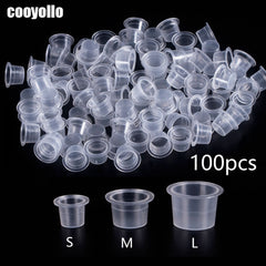100pc S/M/L Plastic Disposable Microblading Tattoo Ink Cups Permanent Makeup Pigment Clear Holder Container Cap Tattoo Accessory